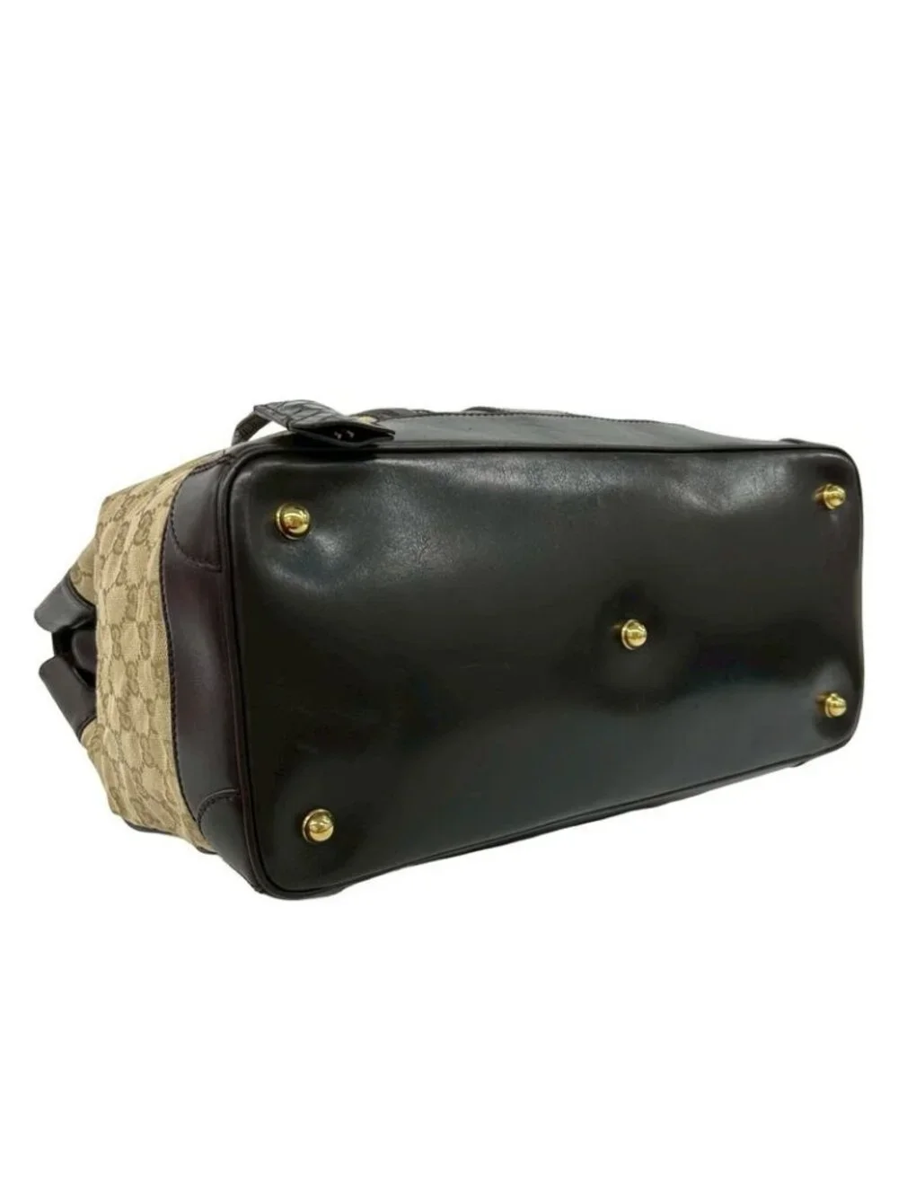 Gucci GG Canvas Croco Embossed Leather Tote Boston Bag Beige Brown - Picture 7 of 10